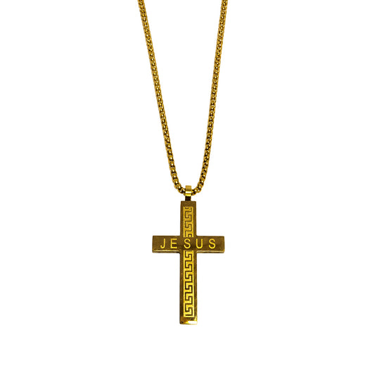 Jesus Inscripted With Romen Design Cross Pendant For Men & Boys
