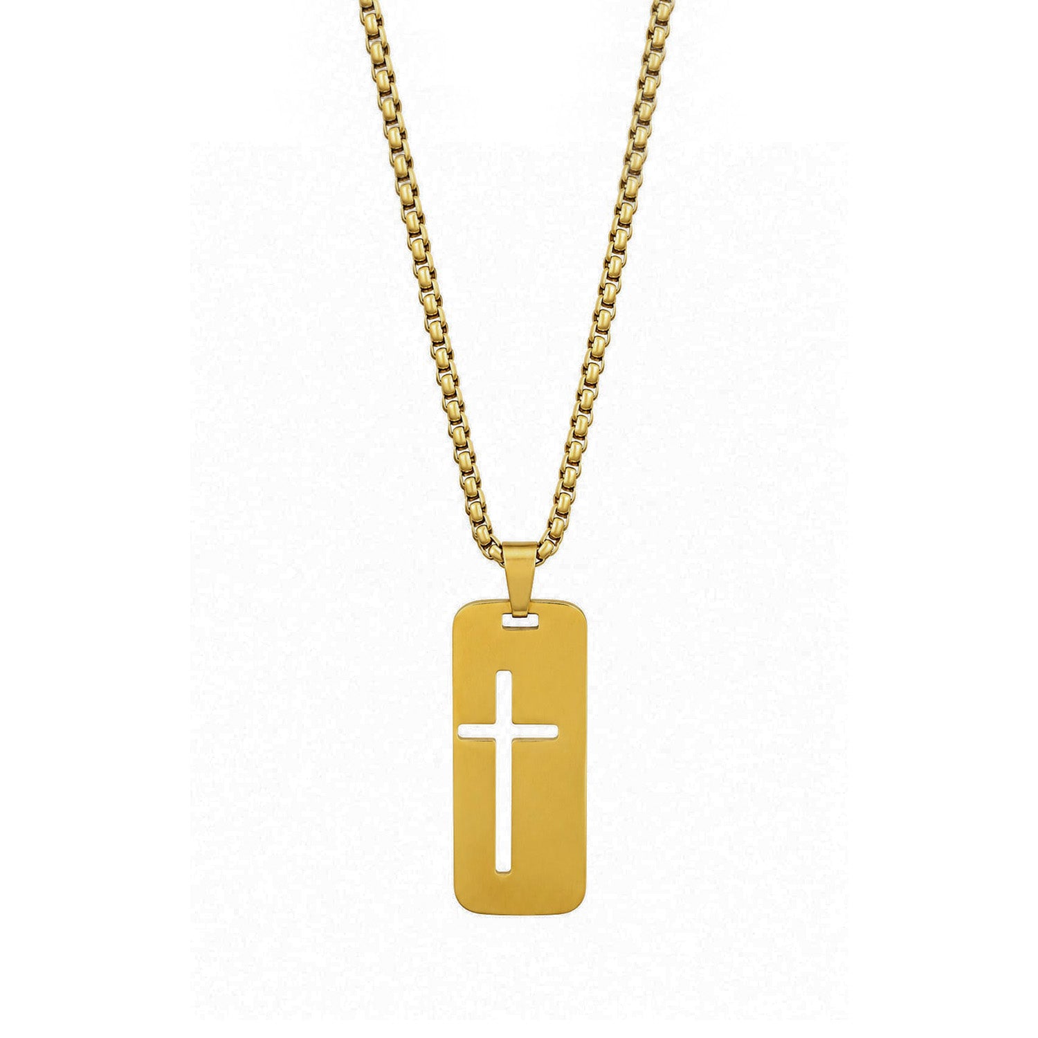 Filled Cross Cutout Rectangular Pattern Pendant For Men & Boys