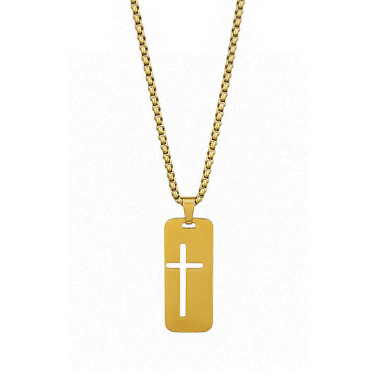 Filled Cross Cutout Rectangular Pattern Pendant For Men & Boys
