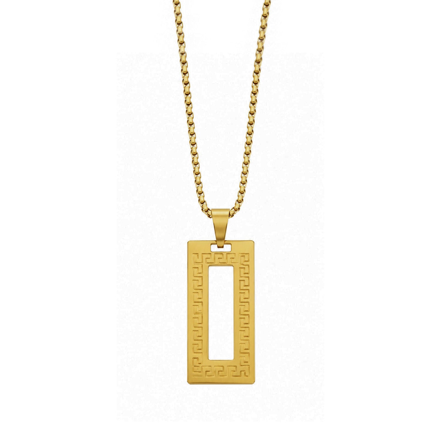 Greek Key Pattern Rectangular Pendant With Chain For Men & Boys