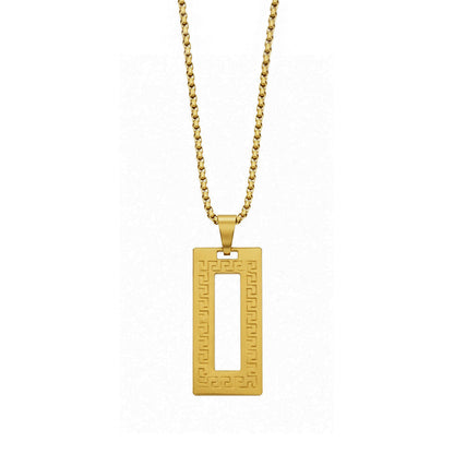 Greek Key Pattern Rectangular Pendant With Chain For Men & Boys