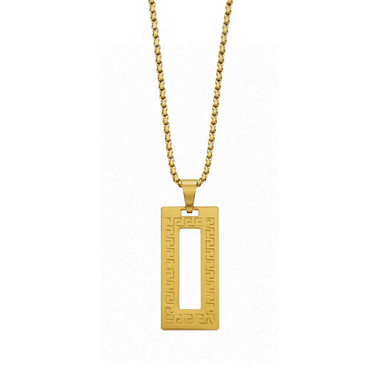 Greek Key Pattern Rectangular Pendant With Chain For Men & Boys