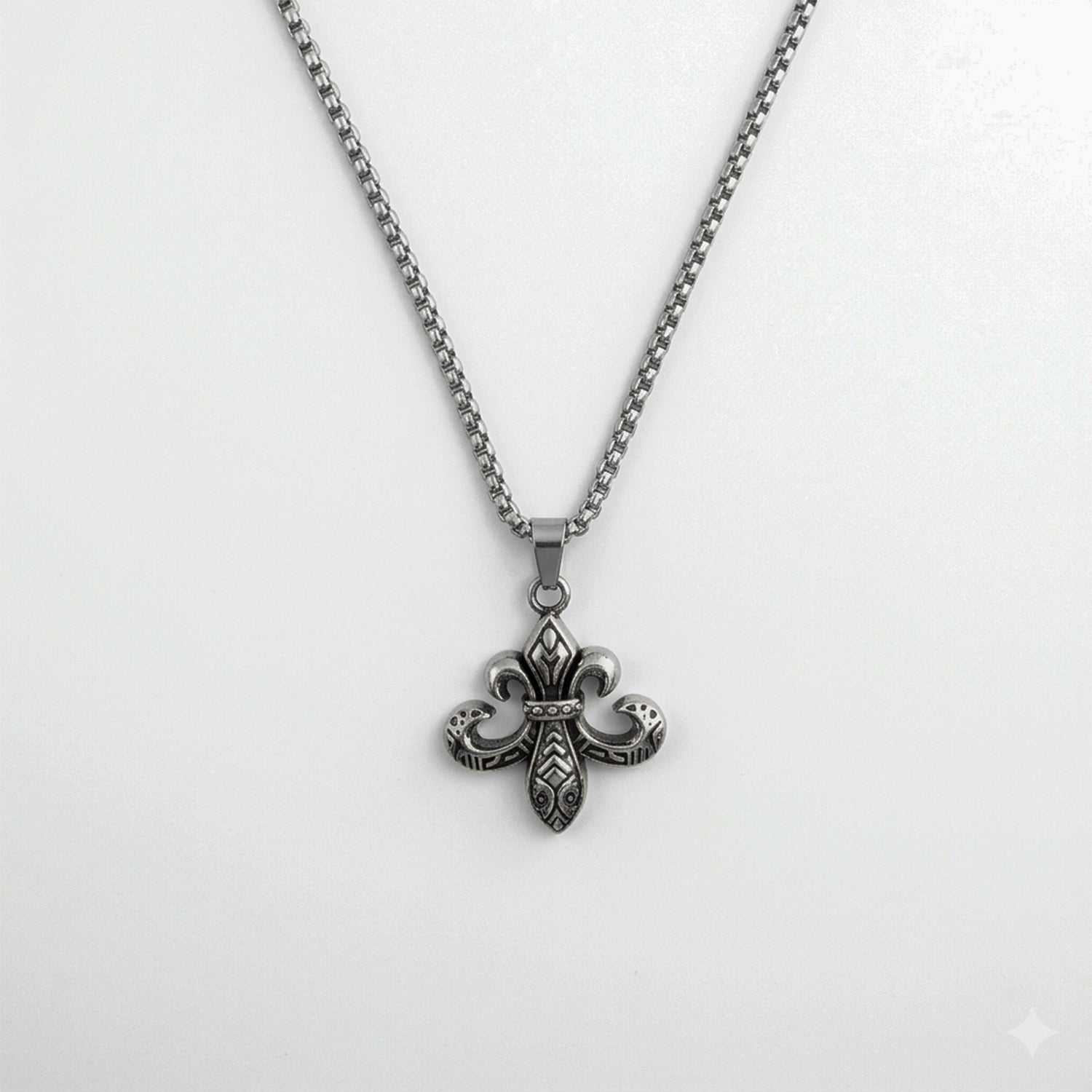 Ancient Fleur de Lis Two-Sided Stainless Steel Pendant Chain For Men & Boys