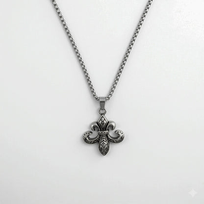 Ancient Fleur de Lis Two-Sided Stainless Steel Pendant Chain For Men & Boys