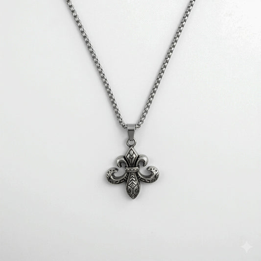 Ancient Fleur de Lis Two-Sided Stainless Steel Pendant Chain For Men & Boys