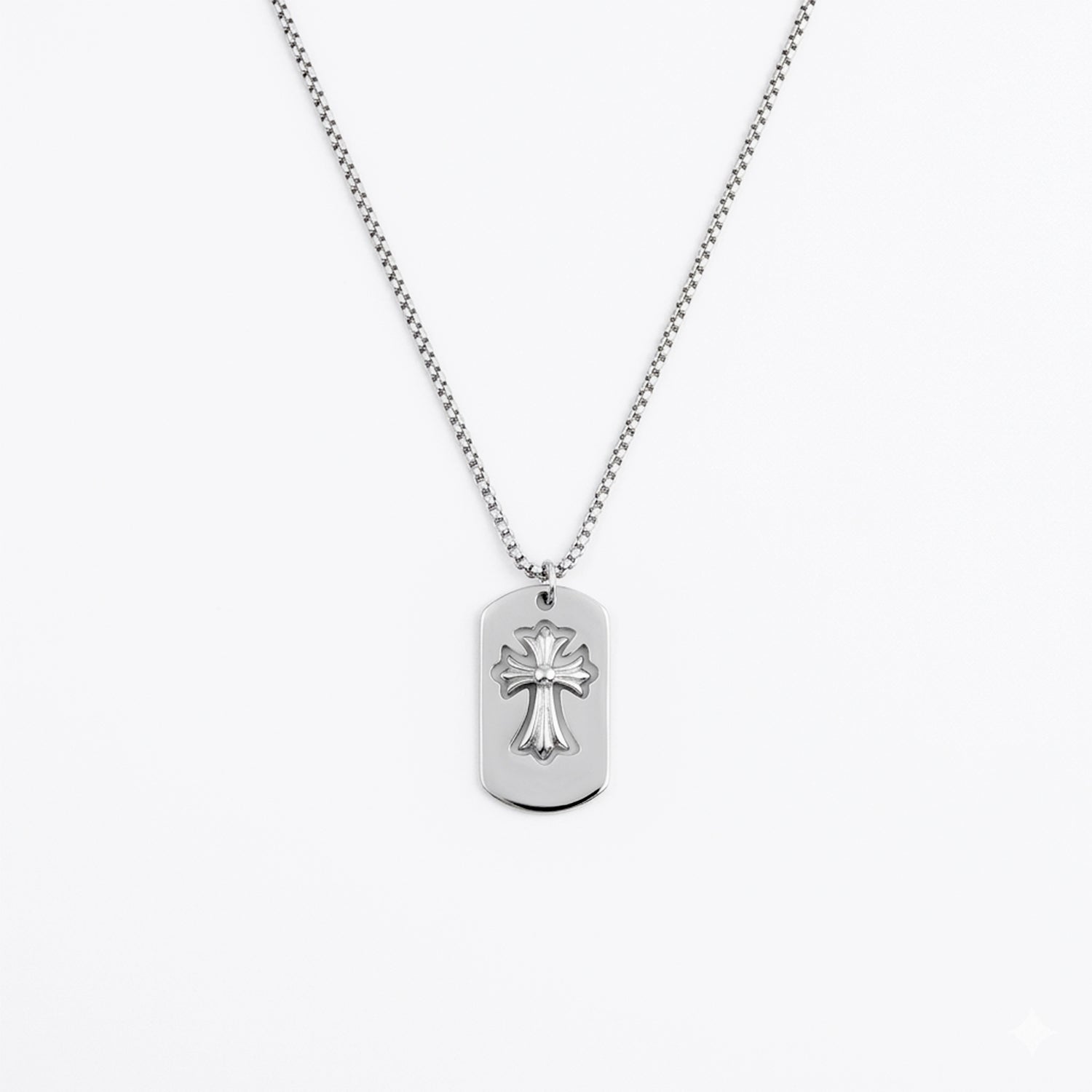 Chrome Cross Dog Tag Brass Pendant With Stainless Steel Chain For Men & Boys