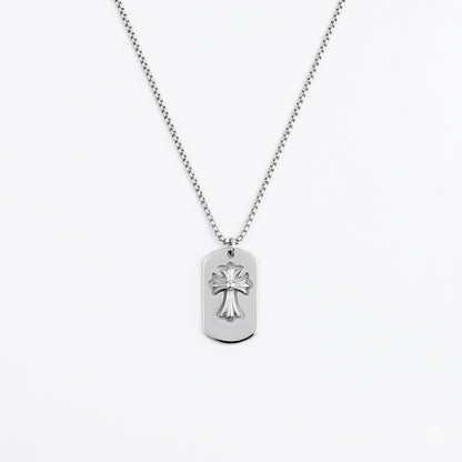 Chrome Cross Dog Tag Brass Pendant With Stainless Steel Chain For Men & Boys