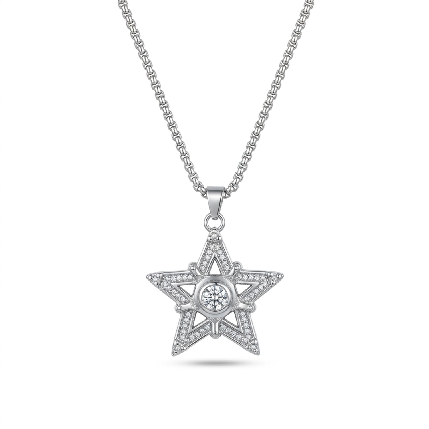 Stylish Star Central Hole Brass Pendant With Stainless Steel Chain For Men & Boys