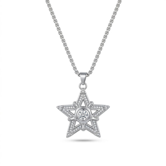 Stylish Star Central Hole Brass Pendant With Stainless Steel Chain For Men & Boys