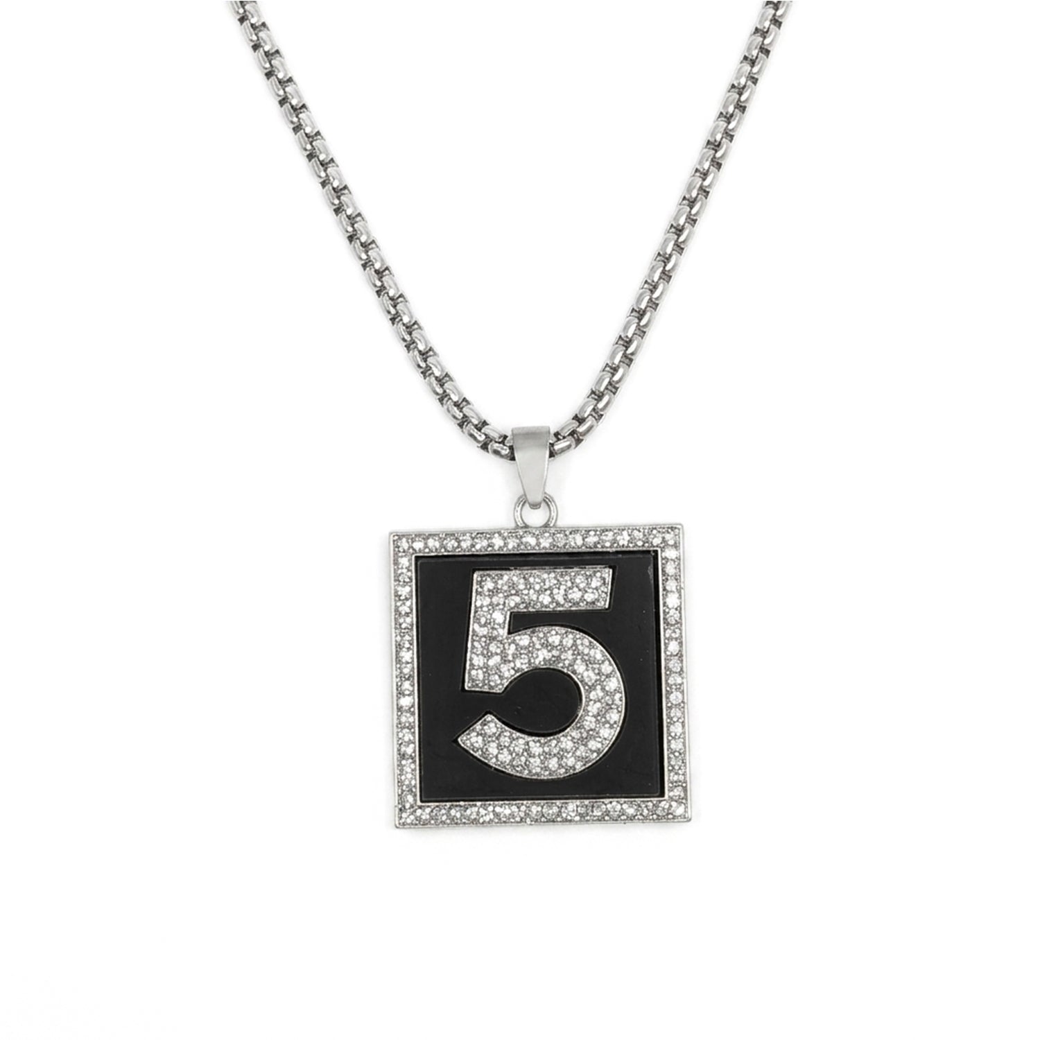 AD Stone Number 5 Square Brass Pendant With Stainless Steel Chain For Men & Boys