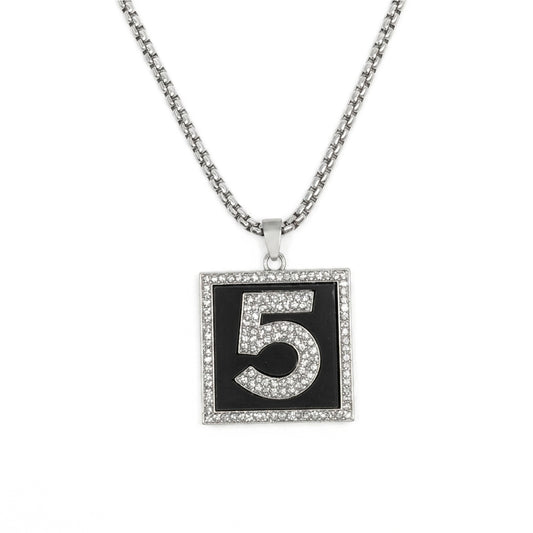 AD Stone Number 5 Square Brass Pendant With Stainless Steel Chain For Men & Boys