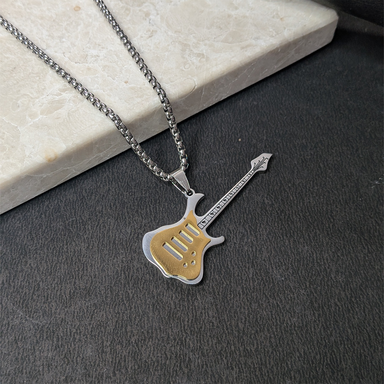 Stylish American Guitar Brass Pendant With Stainless Steel Chain For Men & Boys