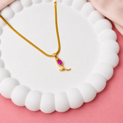 Tulip Teardrop Flower Pendant Necklace For Girls & Women's