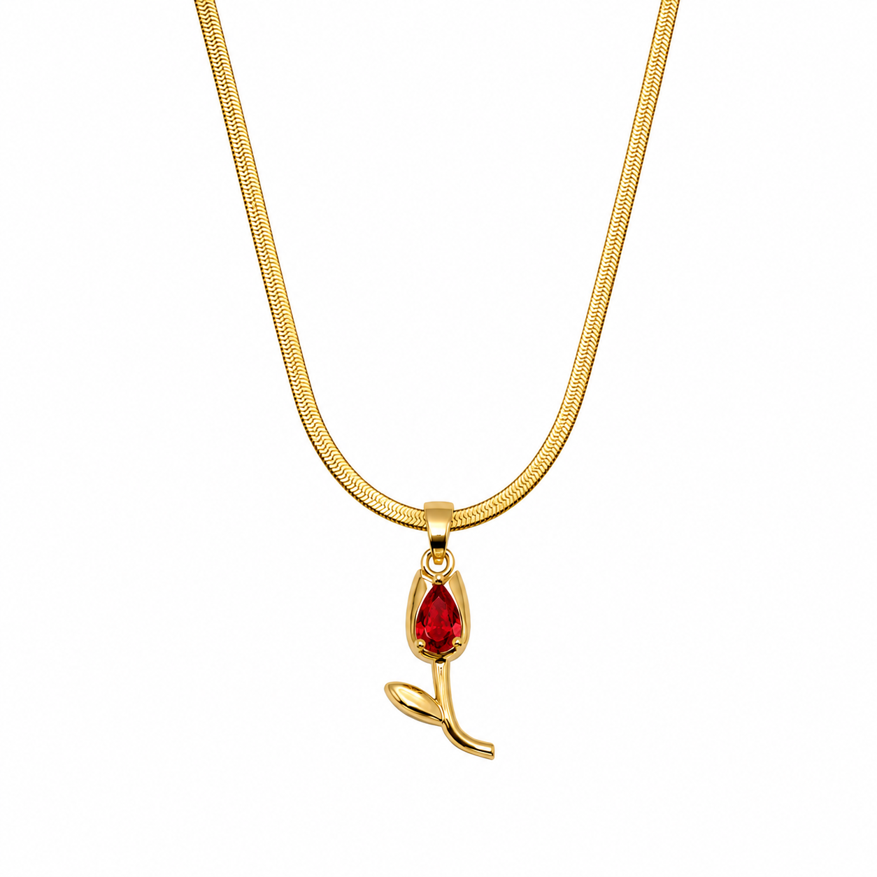 Tulip Teardrop Flower Pendant Necklace For Girls & Women's