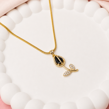 CZ Stone Centerpiece & Crystal Accented Leaves Tulip Pendant for Girls & Women