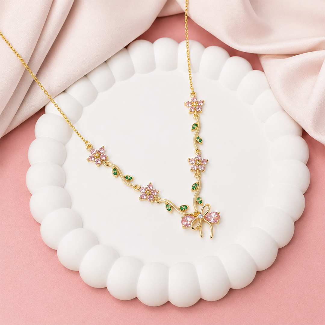 Cherry Blossom Ribbon Bow Tulip Floral Pendant for Girls & Women's