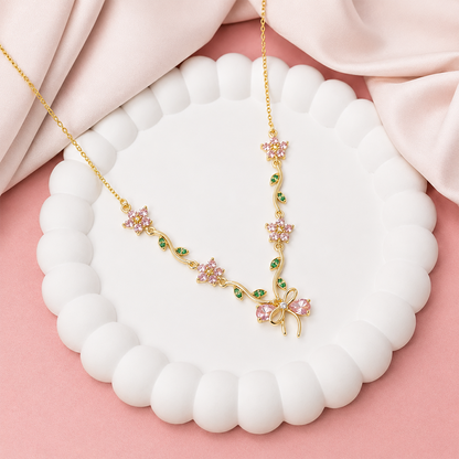 Cherry Blossom Ribbon Bow Tulip Floral Pendant for Girls & Women's