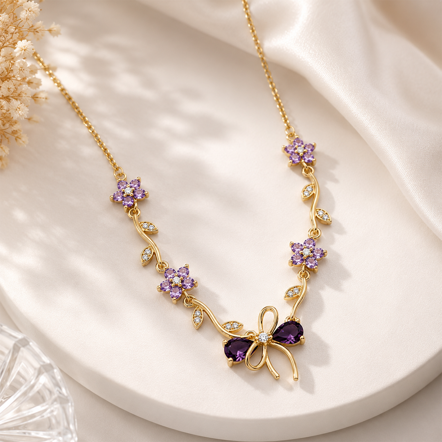 Cherry Blossom Ribbon Bow Tulip Floral Pendant for Girls & Women's