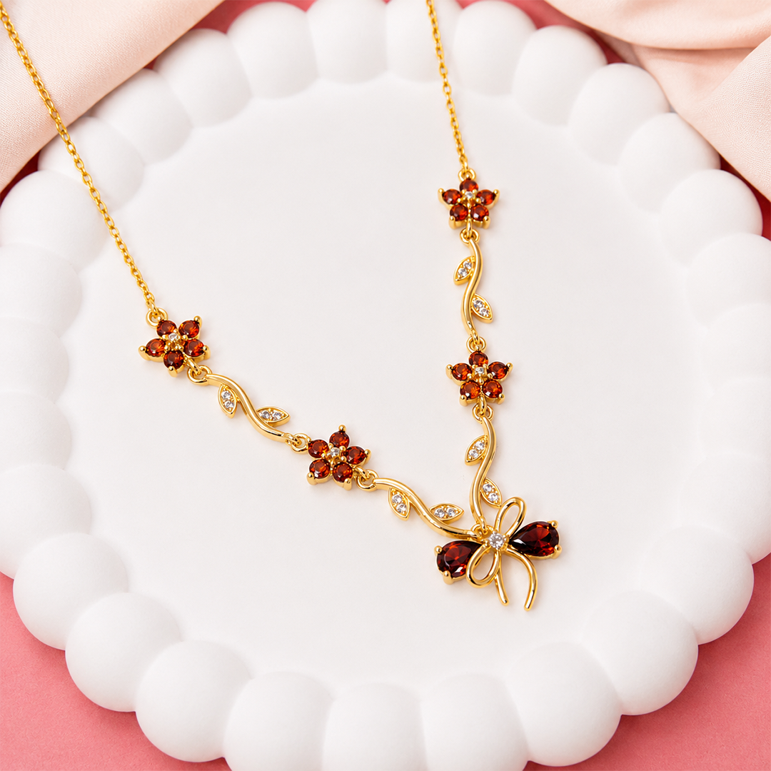 Cherry Blossom Ribbon Bow Tulip Floral Pendant for Girls & Women's