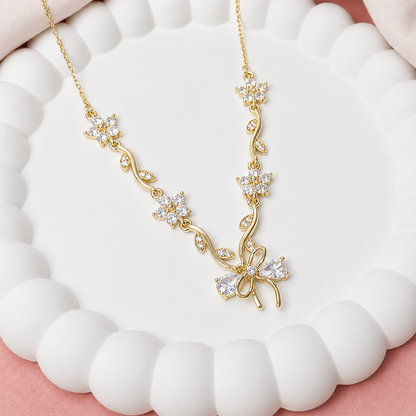 Cherry Blossom Ribbon Bow Tulip Floral Pendant for Girls & Women's