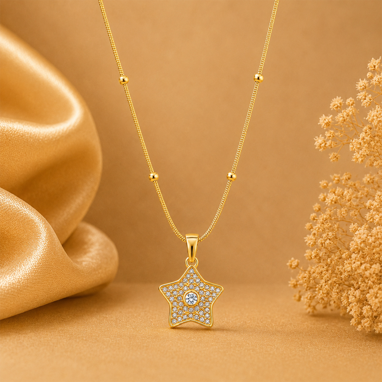 Star Central Stone Accented Beaded Chain Pendant for Girls & Women's