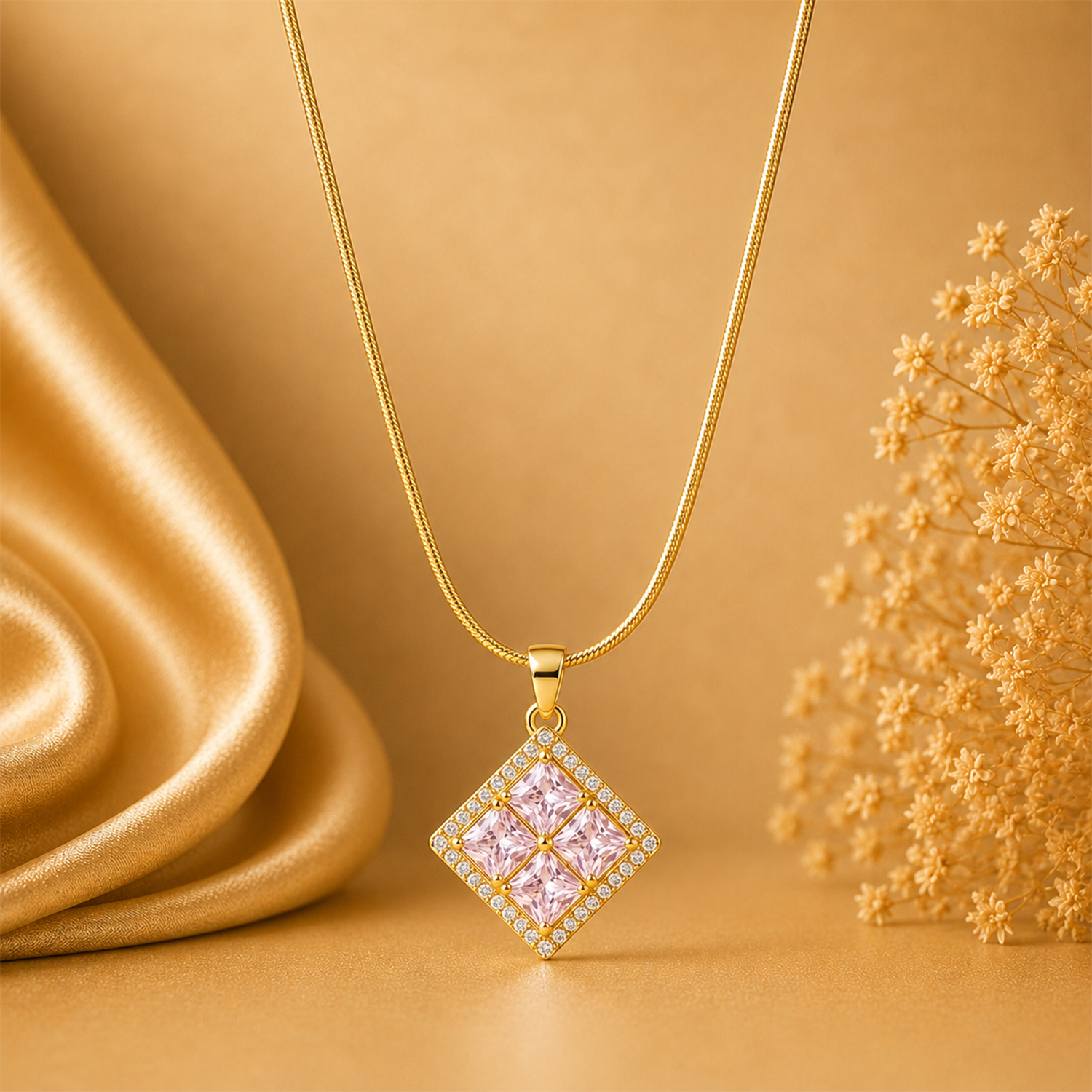 Radiant Four Central Princess-Cut Crystals Pendant for Girls & Women's