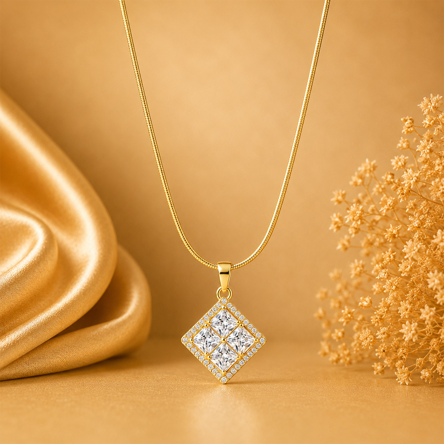 Radiant Four Central Princess-Cut Crystals Pendant for Girls & Women's