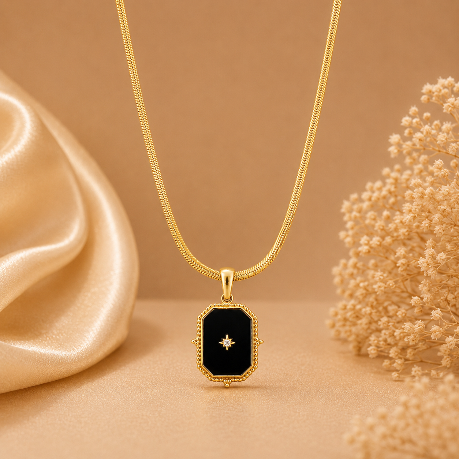 Geometric Frame Black Onyx Pendant for Girls & Women's