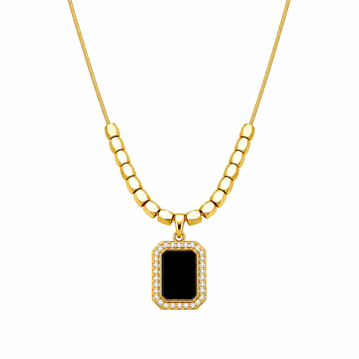 Rectangular Black Onyx Block CZ Stone Pendant for Girls & Women's