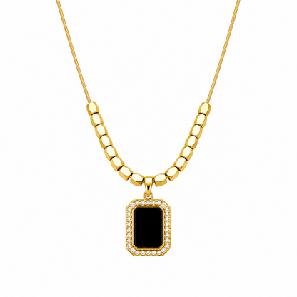 Rectangular Black Onyx Block CZ Stone Pendant for Girls & Women's
