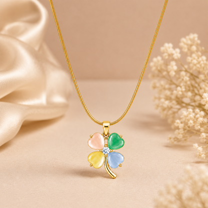 4 Leaf Floral Piece of Rare Fortune Pendant for Girls & Women's