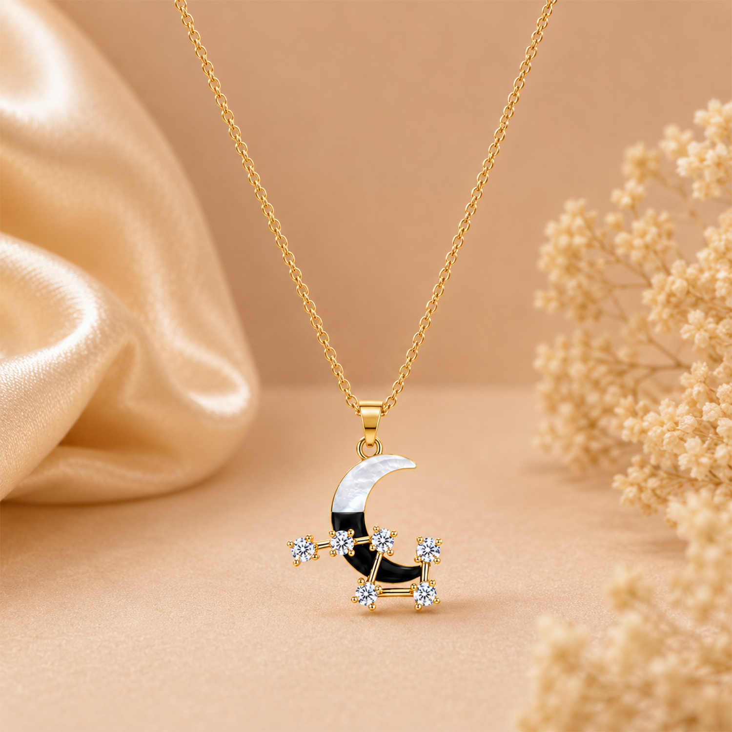 CZ Stone Inlay Design Crescent Moon Pendant for Girls & Women's