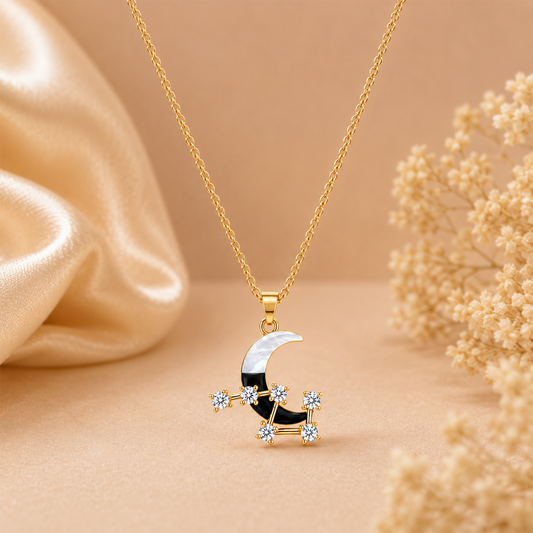 CZ Stone Inlay Design Crescent Moon Pendant for Girls & Women's
