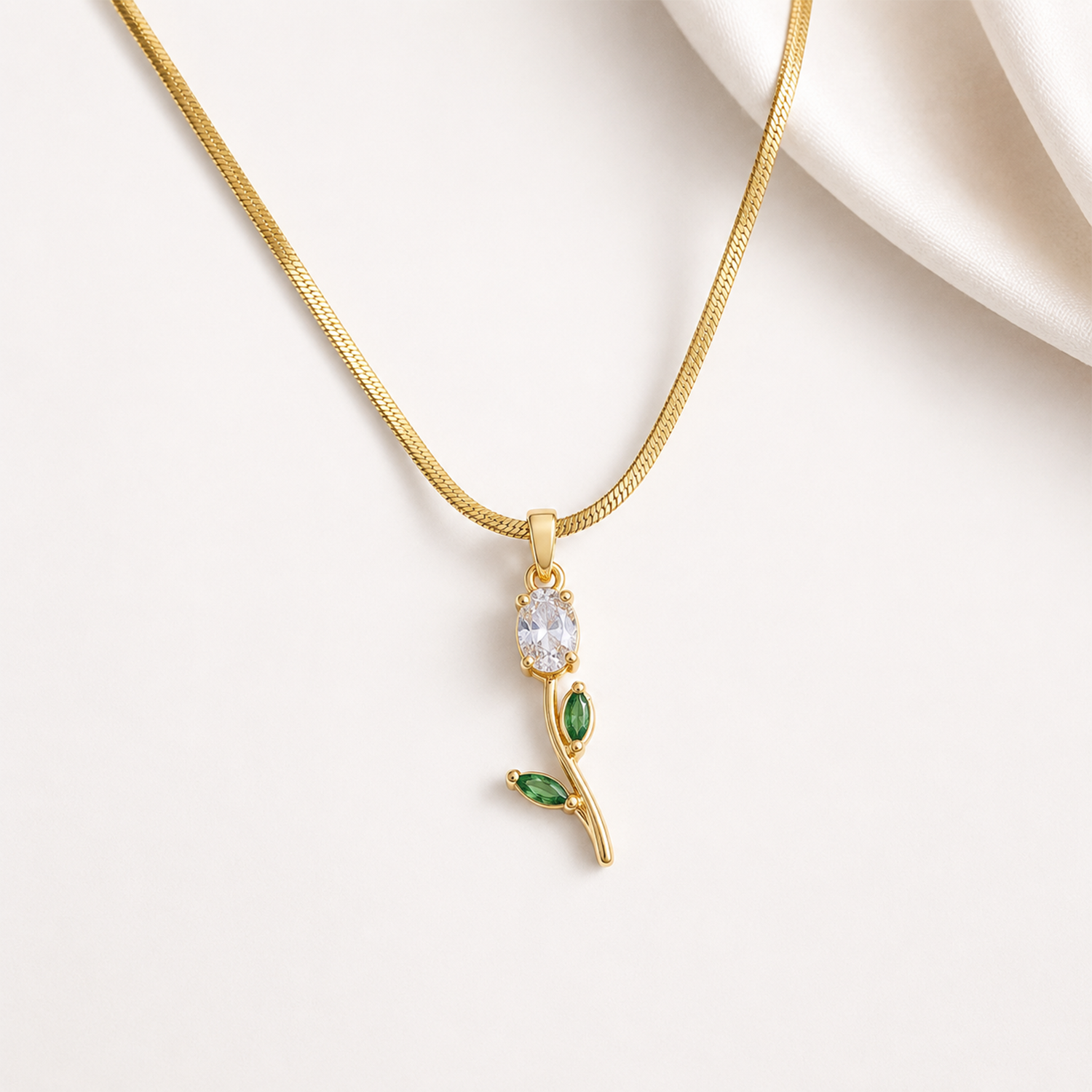 Tulip Teardrop Two Leaf Flower Pendant Necklace For Girls & Women's