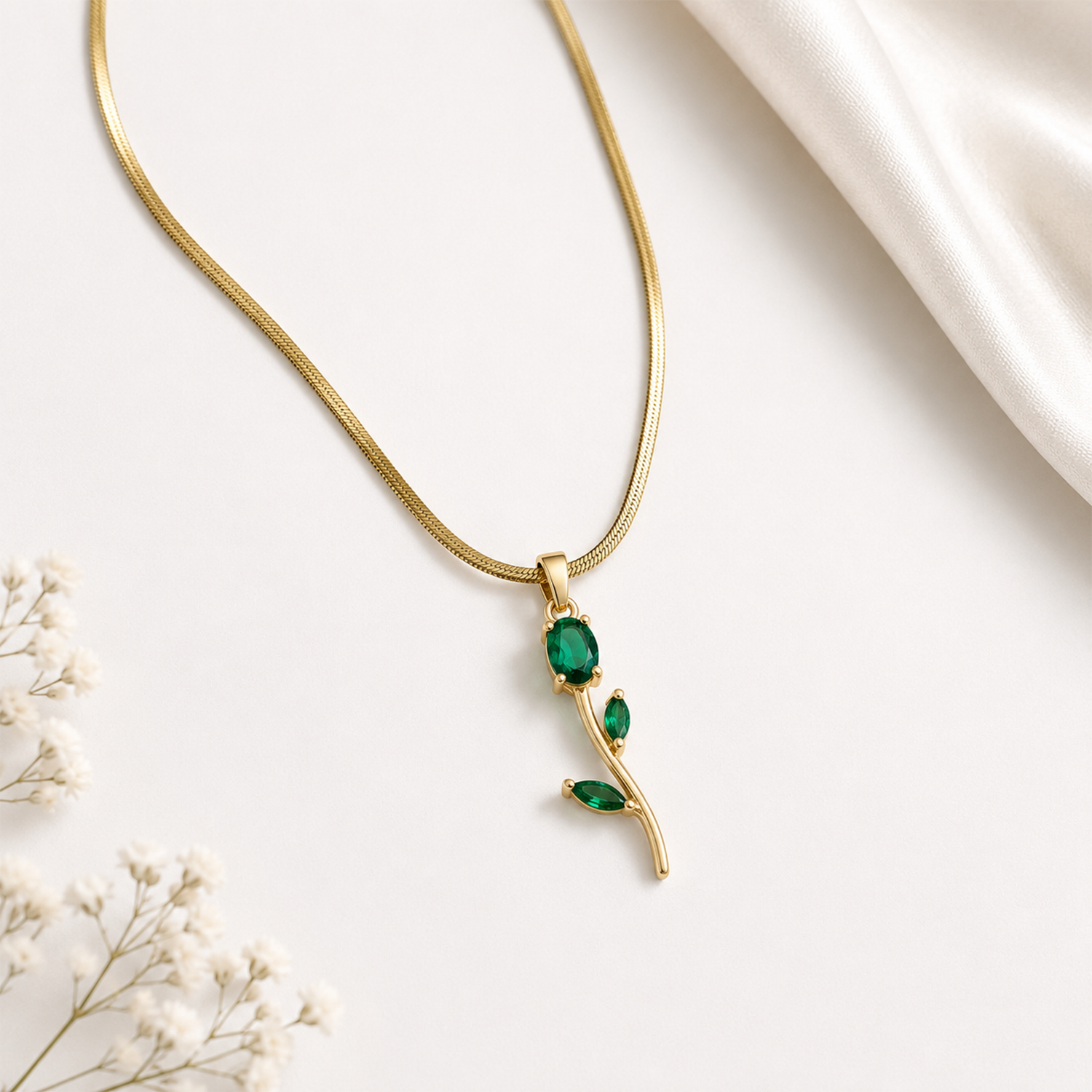 Tulip Teardrop Two Leaf Flower Pendant Necklace For Girls & Women's