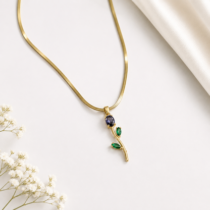 Tulip Teardrop Two Leaf Flower Pendant Necklace For Girls & Women's