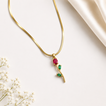 Tulip Teardrop Two Leaf Flower Pendant Necklace For Girls & Women's