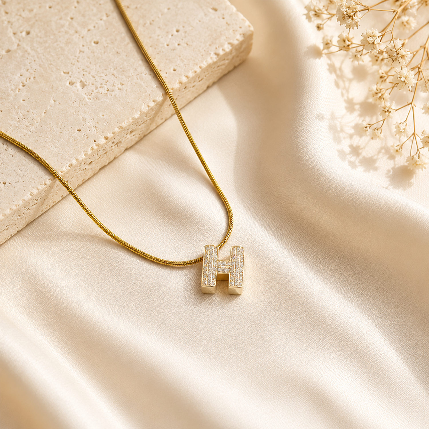 Chunky CZ Stone Alphabet Pendant for Girl & Women's