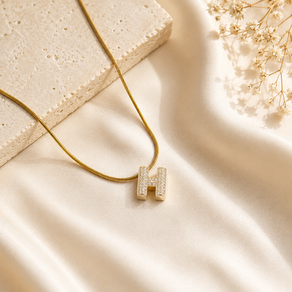 Chunky CZ Stone Alphabet Pendant for Girl & Women's