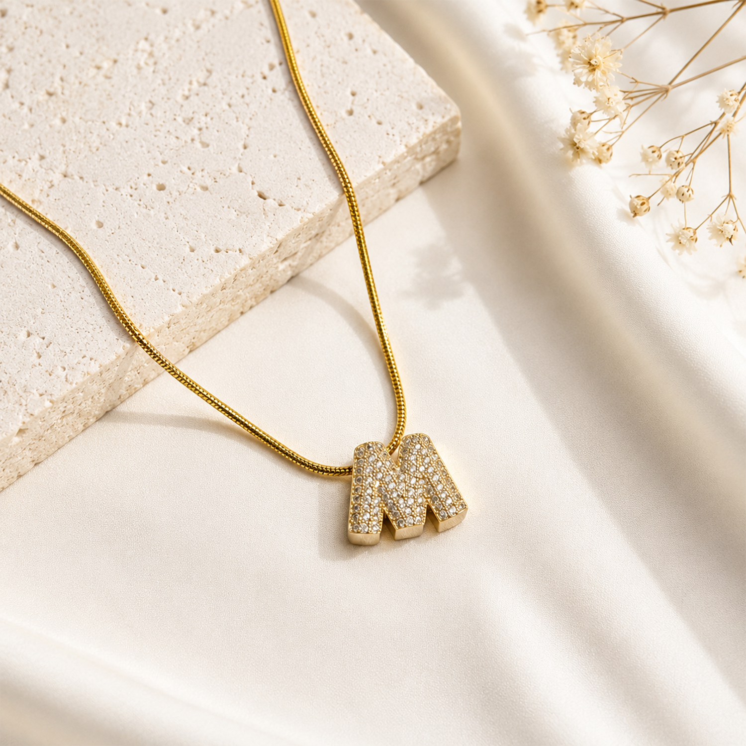 Chunky CZ Stone Alphabet Pendant for Girl & Women's