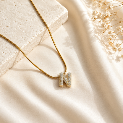 Chunky CZ Stone Alphabet Pendant for Girl & Women's