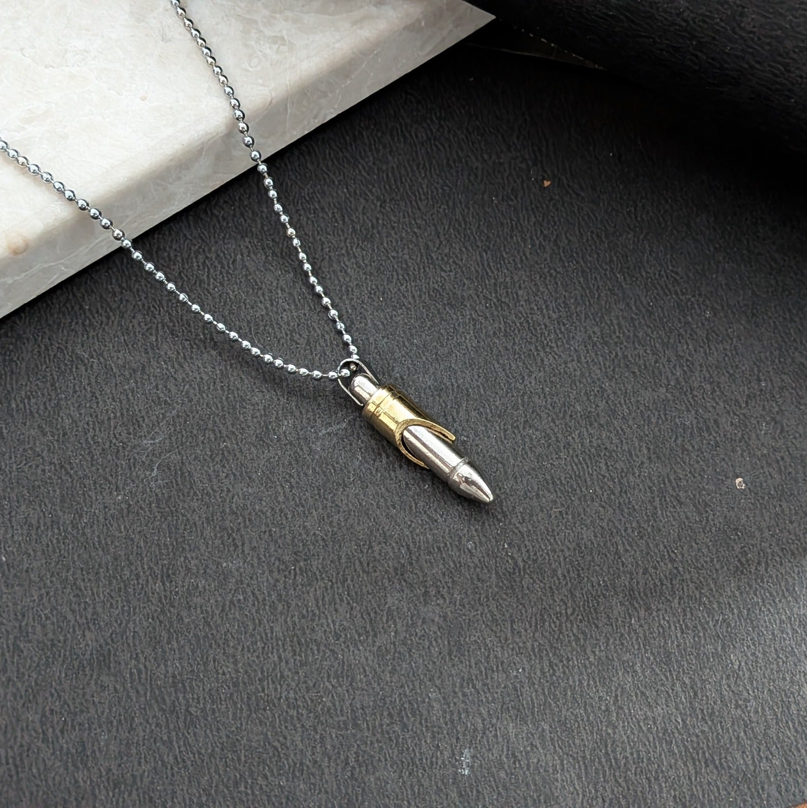 Bullet Pendant Necklace for Men & Boys with Ball Chain