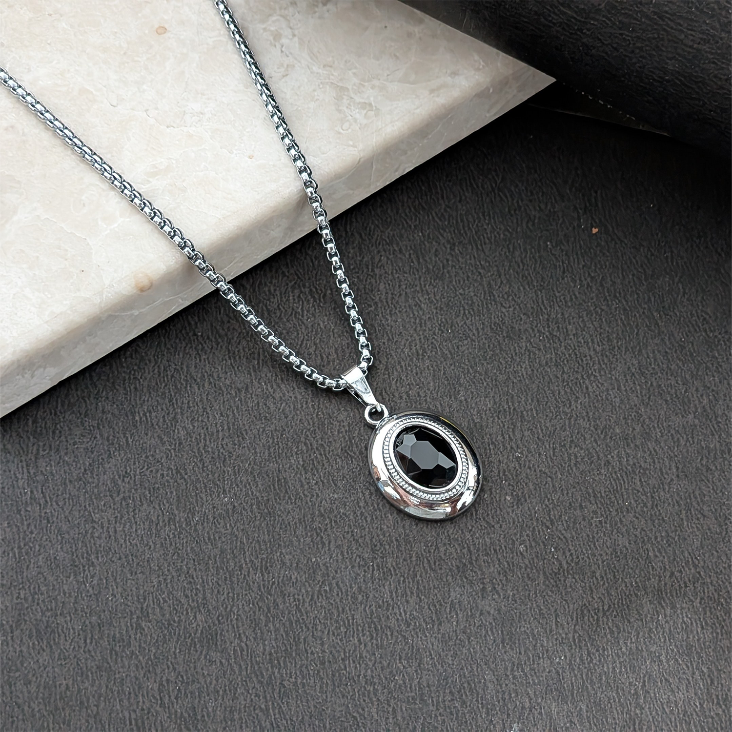 Oval Pendant Necklace with Silver-Tone Link Chain