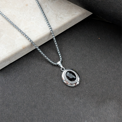 Oval Pendant Necklace with Silver-Tone Link Chain