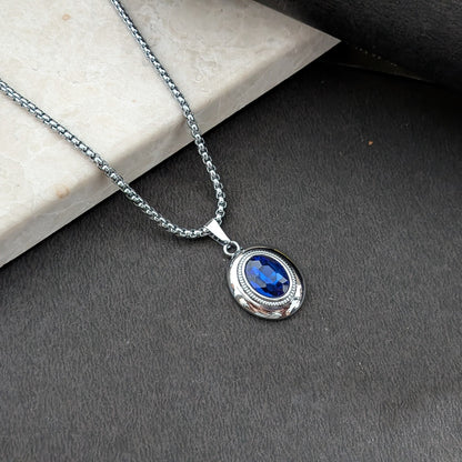 Oval Pendant Necklace with Silver-Tone Link Chain
