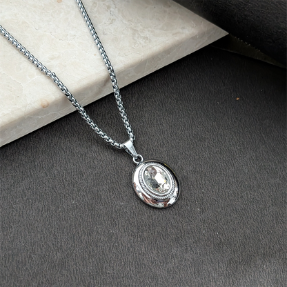 Oval Pendant Necklace with Silver-Tone Link Chain