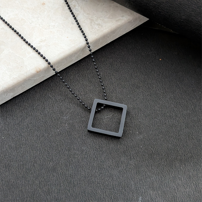 Geometric Square Pendant Necklace with Beaded Chain