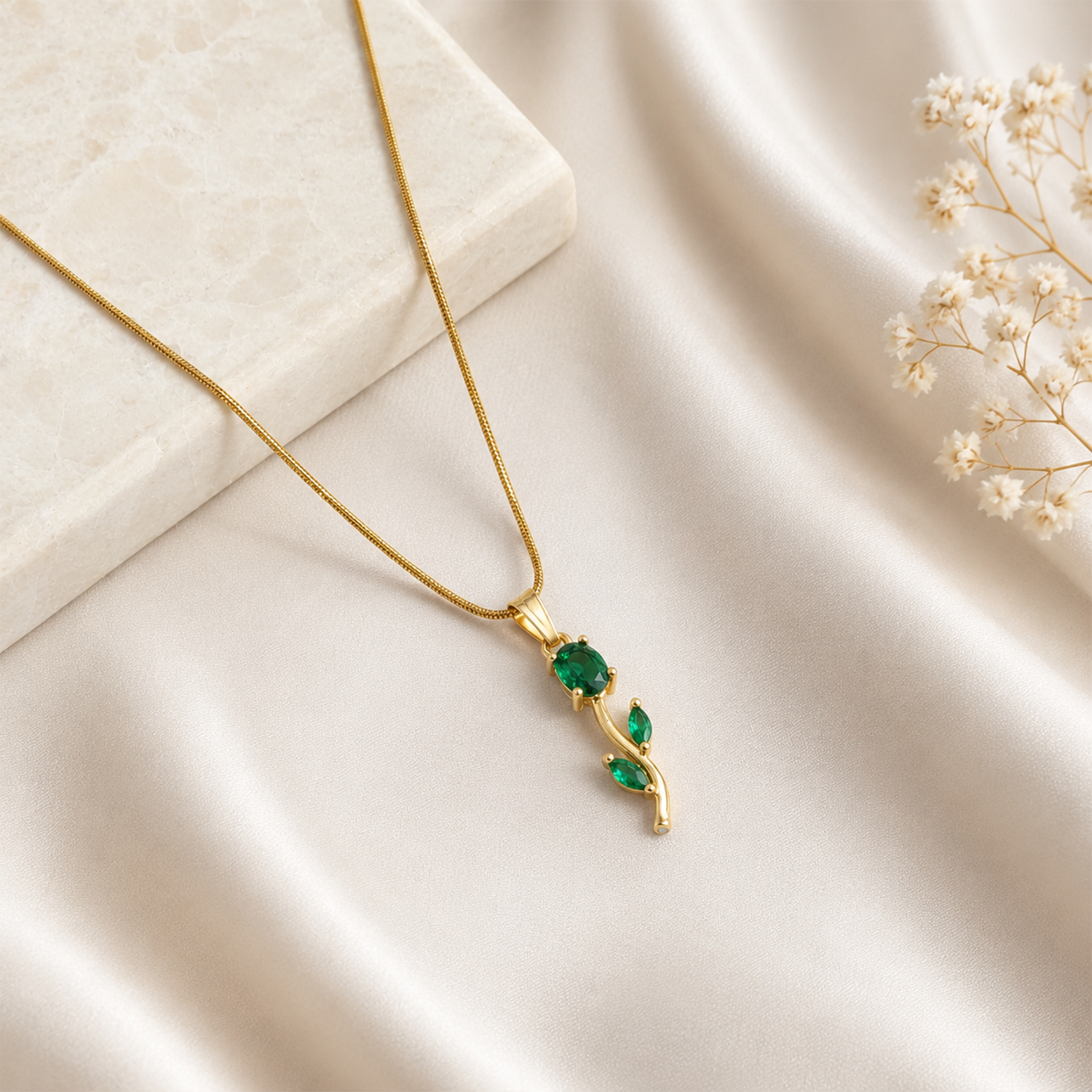 Tulip Two Leaf Floral Pendant Necklace For Girls & Women's