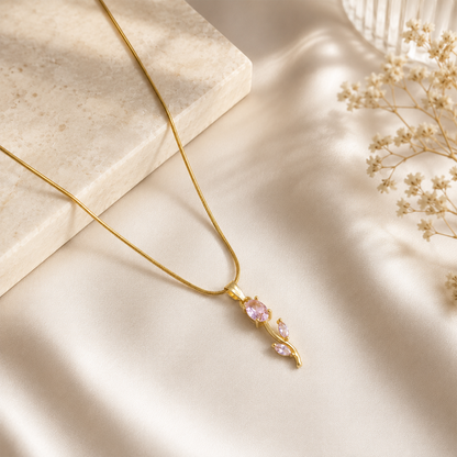 Tulip Two Leaf Floral Pendant Necklace For Girls & Women's