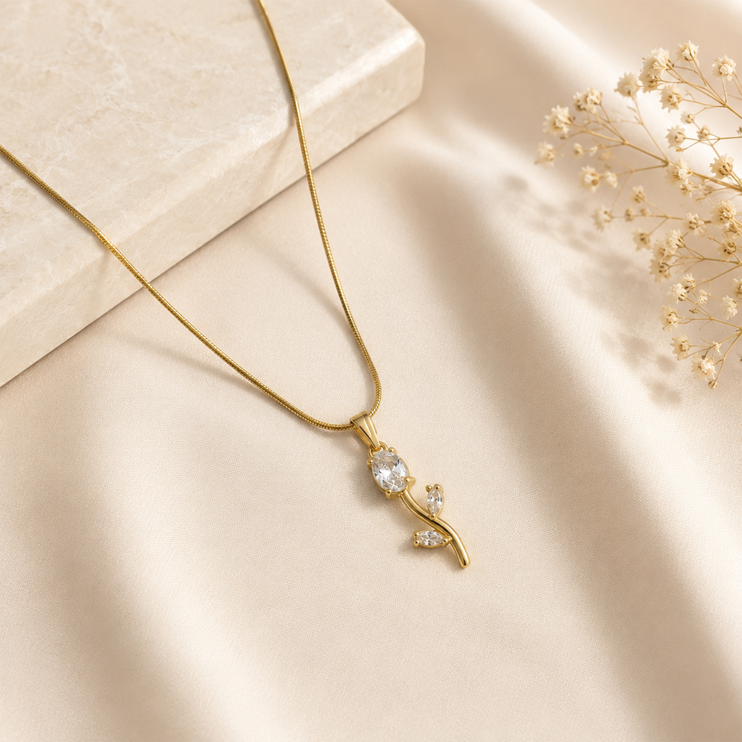 Tulip Two Leaf Floral Pendant Necklace For Girls & Women's